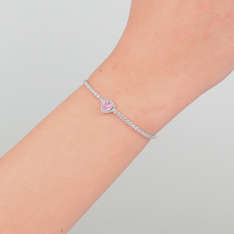 Kalp Kesim Pembe Taşlı 925 Ayar Gümüş Bileklik
