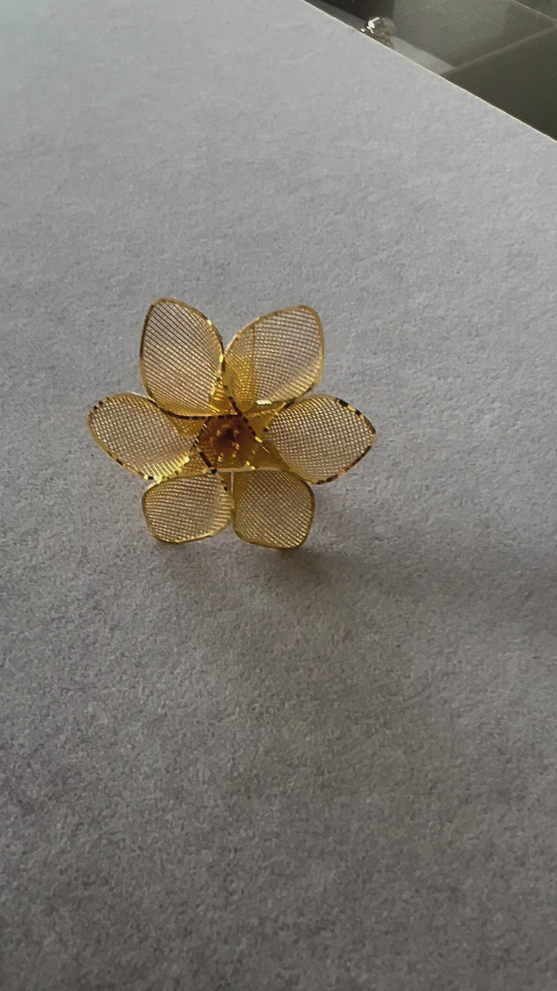 Çiçek Altın Tül Tasarımı Gelin Buketi 14 Ayar Altın Yüzük AO09