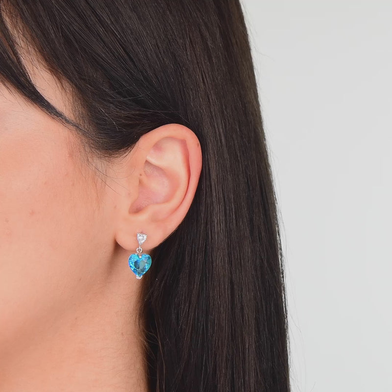 Mavi Topaz Kalp Kesim 925 Gümüş Küpe