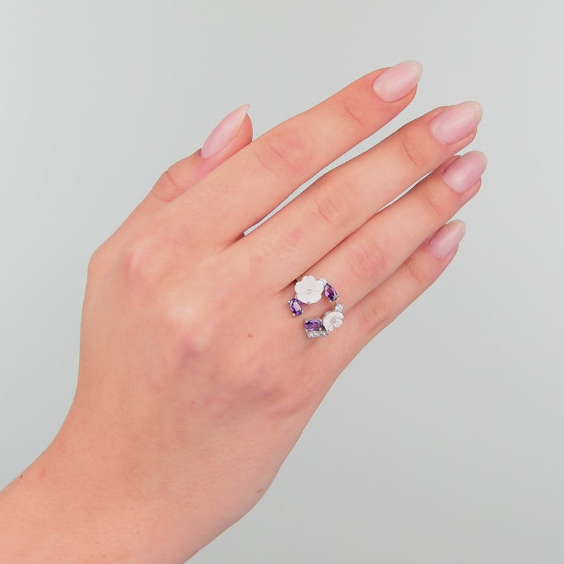 Gümüş Ayarlanabilir Çiçek Model Yüzük